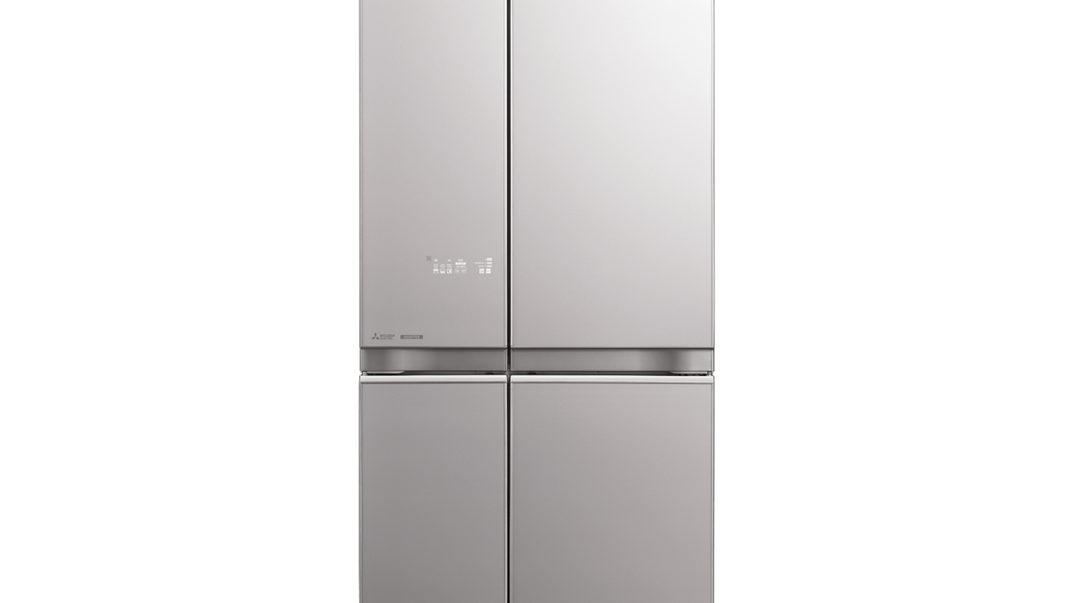 mitsubishi 650l l4 glass french door fridge brilliant black