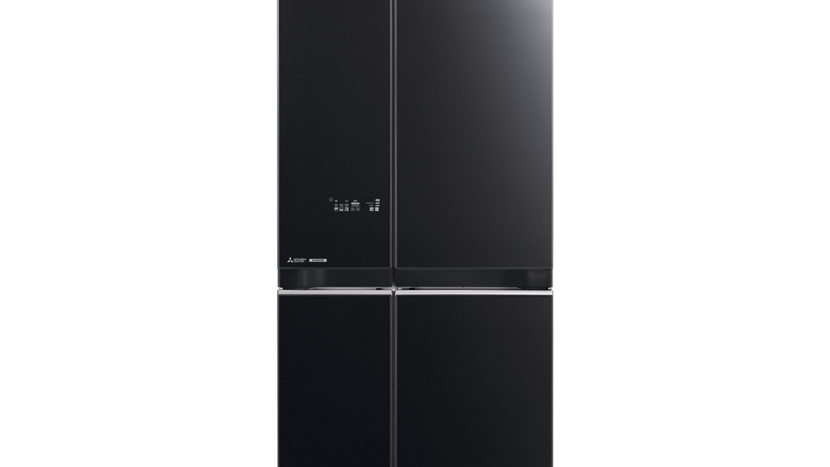 mitsubishi black glass fridge